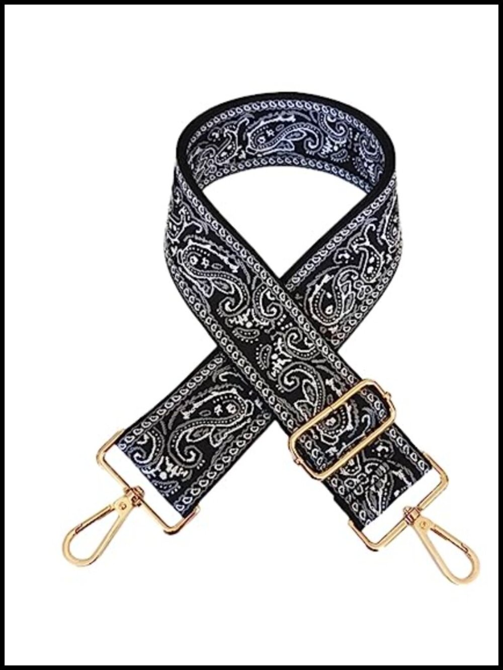 Adjustable Paisley Jacquard Bag Strap Canvas Gold Alloy Swivel Clasps 2in Wide